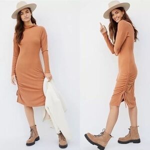 Anthropologie Emily Ruched Midi Dress Long Sleeve Medium Petite
